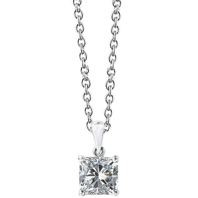 Solitaire Princess Natural Earth Mined Diamond Pendant Necklace 2.50 Carats White Gold 14K