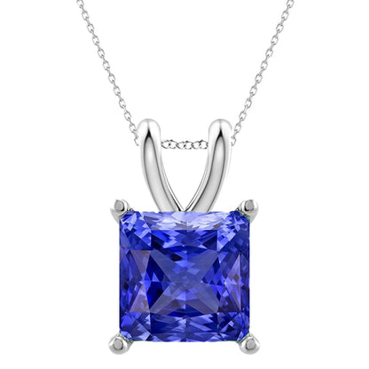 Solitaire Princess Sapphire Pendant Necklace 