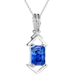Solitaire Radiant Blue Sapphire Fancy Pendant With Chain 2 Carats