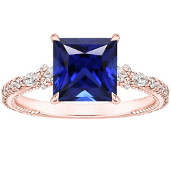 Solitaire Ring Accents Rose Gold Blue Sapphire and Natural Earth Mined Diamond 5.5 Carat
