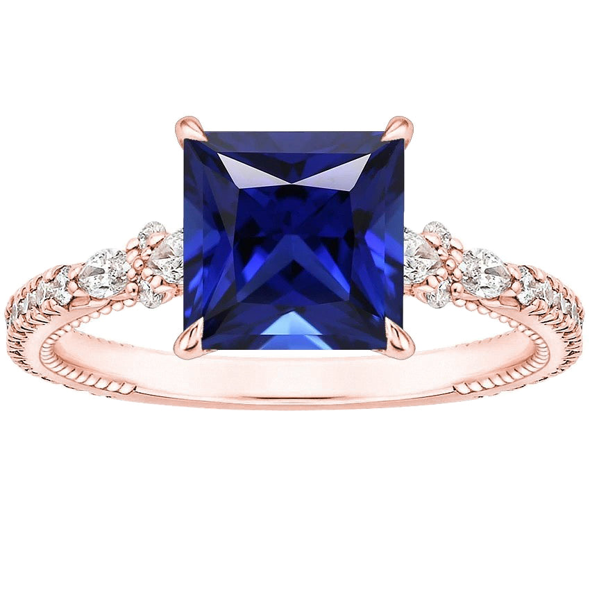 New Stylish Solitaire Ring Accents Rose Gold Blue Sapphire and Diamond 