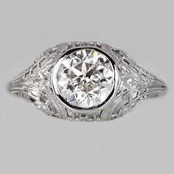 Solitaire Ring Bezel Set Old Cut Round Diamond Vintage Style 2 Carats