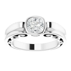 Solitaire Ring Cushion Old Cut Natural Earth Mined Diamond Bezel Set Filigree 2.15 Carats