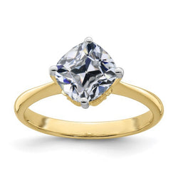 Solitaire Ring Cushion Old Mine Cut Diamond 5 Carats Two Tone Gold