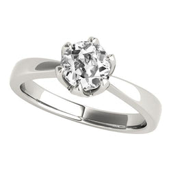 Solitaire Ring Old Cut Natural Earth Mined Diamond 6 Prong Set Gold 1.50 Carats Tapered Shank