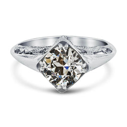 Solitaire Ring Old Cut Diamond Antique Style Double Prong Set 2.50 Carats