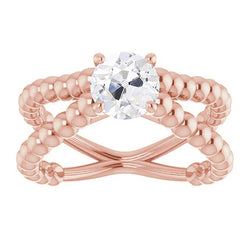 Solitaire Ring Old Cut Natural Earth Mined Diamond Prong Beaded Style 2 Carats Split Shank