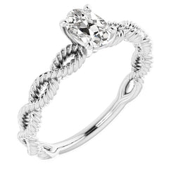 Solitaire Ring Old Cut Oval Diamond Twisted Rope Style 2.50 Carats