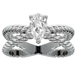 Solitaire Ring Old Cut Pear Natural Earth Mined Diamond Split Shank 2.25 Carats Rope Style
