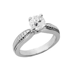Solitaire Ring Old Cut Round Diamond 1 Carat White Gold Jewelry