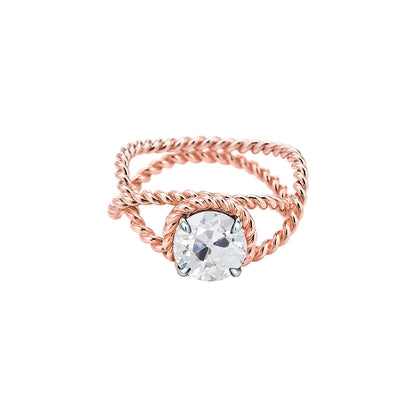 Solitaire Ring Old Miner Round Diamond Twisted Rope Style 