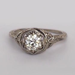 Solitaire Ring Old Mine Cut Round Diamond Vintage Style 1 Carat