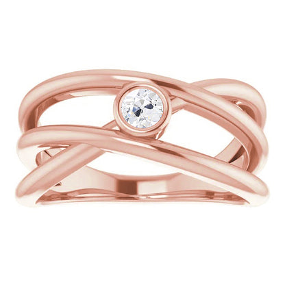 Twisted Style Solitaire Ring Old Miner Diamond Bezel