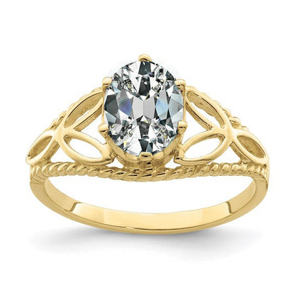 Antique Fancy Lady’s Solitaire Ring Oval Old MIner Cut Diamond