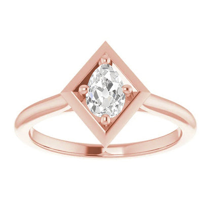 Oval European Solitaire Ring Old Miner Diamond