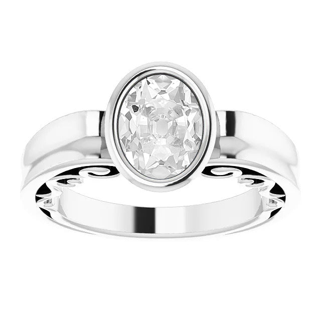 Amaizing Solitaire Ring Oval Old Miner Diamond