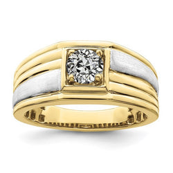 Solitaire Ring Round Old Cut Natural Earth Mined Diamond Prong Bezel Set 1 Carat Two Tone