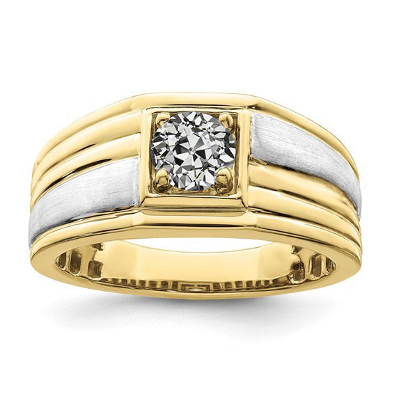 Antique Fancy Lady’s Two Tone Solitaire Ring Round Old Cut Diamond