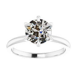 Solitaire Ring Round Old Mine Cut Diamond 6 Prong Set 3 Carats