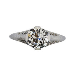 Solitaire Ring Round Old Mine Cut Diamond Gold 2 Carats Filigree
