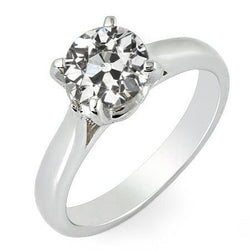 Solitaire Ring Round Old Mine Cut Natural Earth Mined Diamond Ladies Jewelry 2 Carats