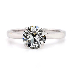 Solitaire Ring Round Old Mine Cut Natural Earth Mined Diamond White Gold 2 Carats
