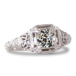 Solitaire Ring Round Old Miner Real Natural Earth Mined Diamond Filigree Antique Style 2 Carats