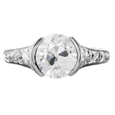 Antique Style  Lady’s White Gold Round Anniversary Solitaire Diamond Ring 