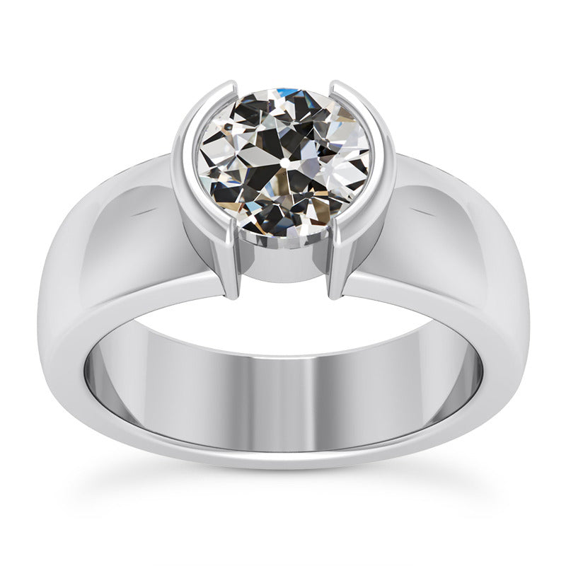 Big Size Solitaire Ring Old Miner Diamond Half Bezel