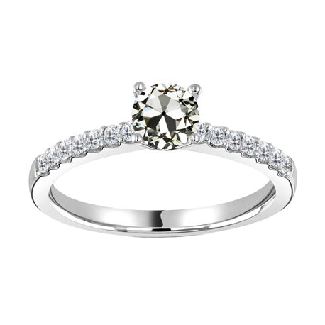 Solitaire Ring With Accents Old Cut Diamond Prong Set 1.50 Carats