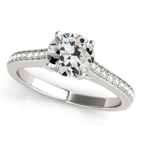  Sparkling  Solitaire Ring With Accents Old Mine Cut Diamond