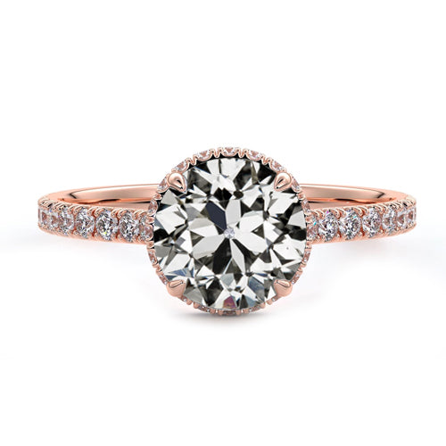 Rose Gold Sparkling Solitaire Ring With Accents Old Miner Diamond Prong Set