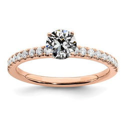Solitaire Ring With Accents Round Old Cut Diamond 3 Carats Rose Gold