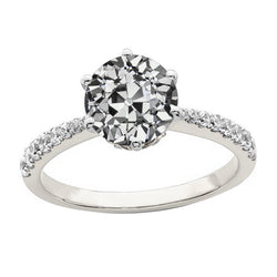 Solitaire Ring With Accents Round Old Mine Cut Diamond 3.25 Carats