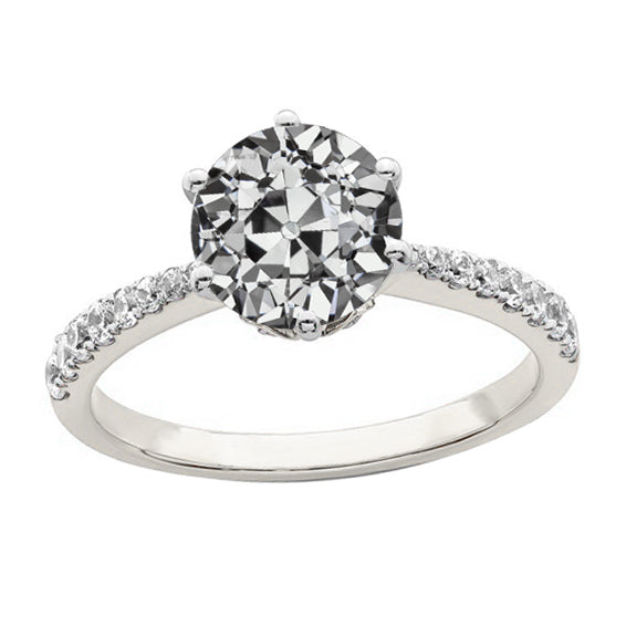 Solitaire Ring With Accents Old Miner Cut Diamond
