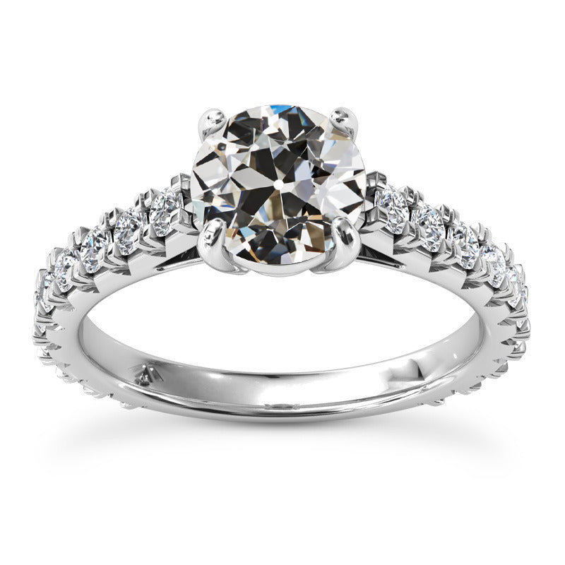   High Quality Solitaire Ring With Accents Round Old Miner Diamond