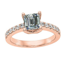 Solitaire Ring With Accents Round & Emerald Diamond Rose Gold 4 Carats