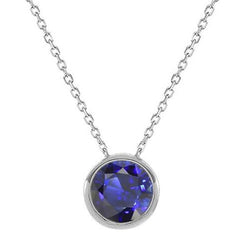 Solitaire Round Blue Sapphire Pendant Bezel Set Jewelry 1.50 Carats