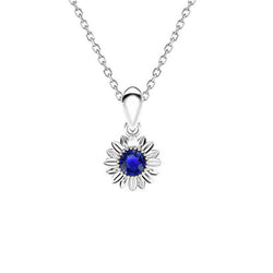 Solitaire Round Blue Sapphire Pendant Flower Style Necklace 1 Carat