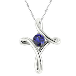 Solitaire Round Ceylon Sapphire Pendant Twisted Style Gold 1 Carat