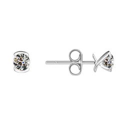 Solitaire Round Natural Diamond Old Miner Stud Earring Half Bezel Set 2 Carats