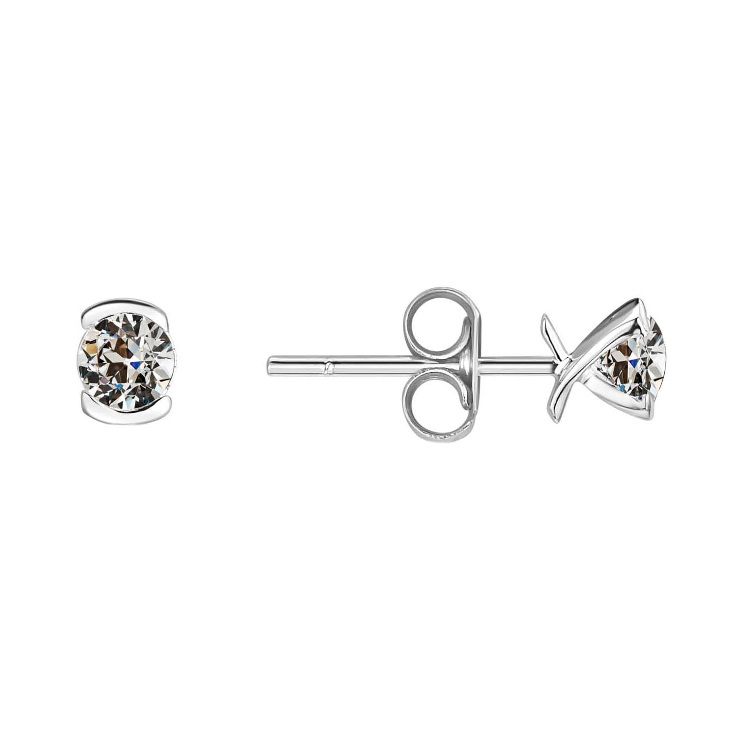 Solitaire Round Diamond Old Miner Stud Earring Half Bezel Set 2 Carats