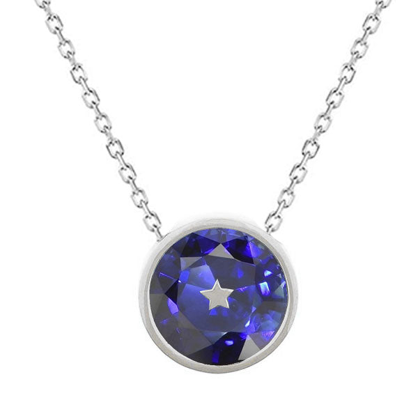 Round Natural Blue Sapphire Pendant Bezel Set