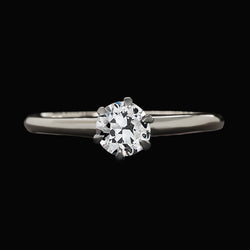 Solitaire Round Old Cut Diamond Ring 6 Prong Set 1.50 Carats Gold