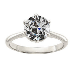 Solitaire Round Old Cut Diamond Ring 6 Prong Set 2.50 Carats