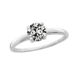 Solitaire Round Old Cut Natural Earth Mined Diamond Wedding Ring Tapered Shank 1.50 Carats