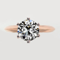 Solitaire Natural Earth Mined Diamond Round Old European Ring 6 Prong Set Two Tone 2 Carats