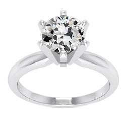 2.50 Carats Solitaire Round Old Mine Cut Natural Diamond Engagement Ring