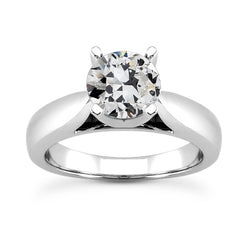 Solitaire Round Old Mine Cut Diamond Engagement Ring 2 Carats