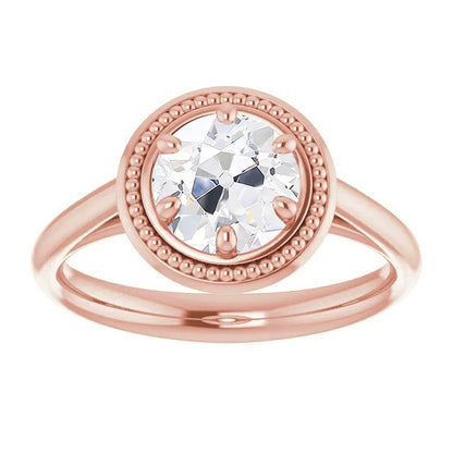 Round Old Miner  Vintage Style White Gold Diamond Solitaire Ring 